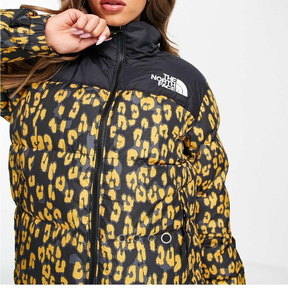 The North Face Black and Gold Leopard Print Puffer Jacket - Picture 2 of 3